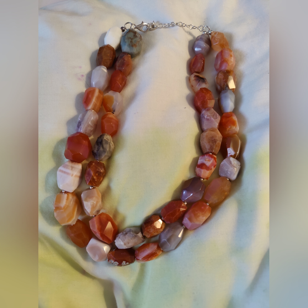 New In Bag Barse Sterling Silver Red Orange Agate Stone Necklace 150$